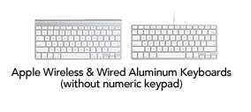 Apple Wireless & Wired Aluminum Keyboards (without numeric keypad)