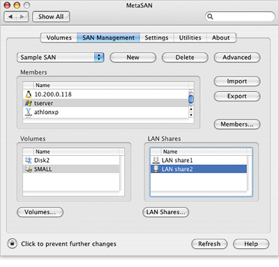 MetaSAN Window (Mac OS X)