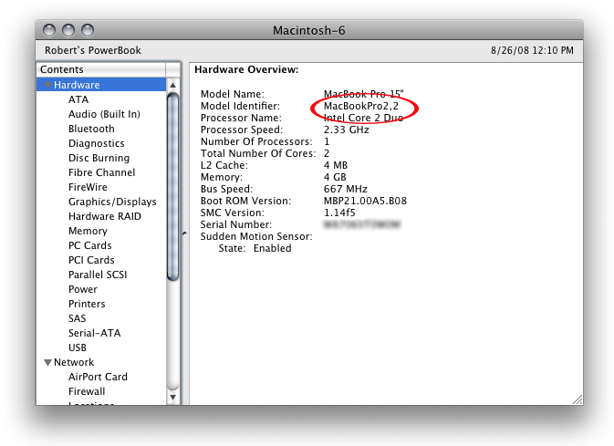 MacBook Pro 15" Model Identifier Location