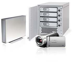 a Fusion D400Q, a camcorder, and an external single hard drive.