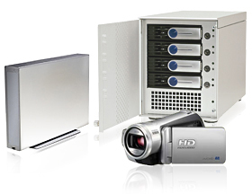 a Fusion D400Q, a camcorder, and an external single hard drive.