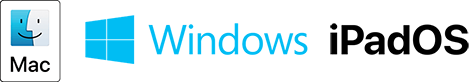 Mac-, Windows- en iPadOS-logo's