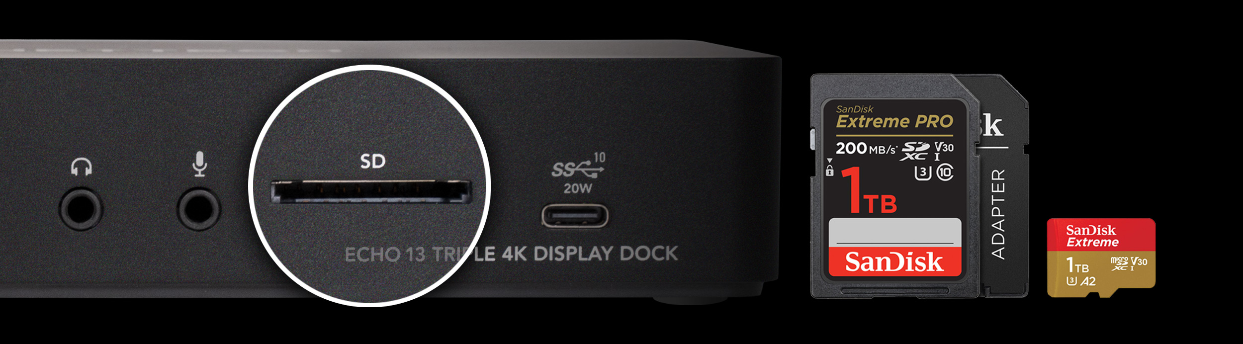 Echo 13 Triple 4K Display Dock SD Slot with SD Cards