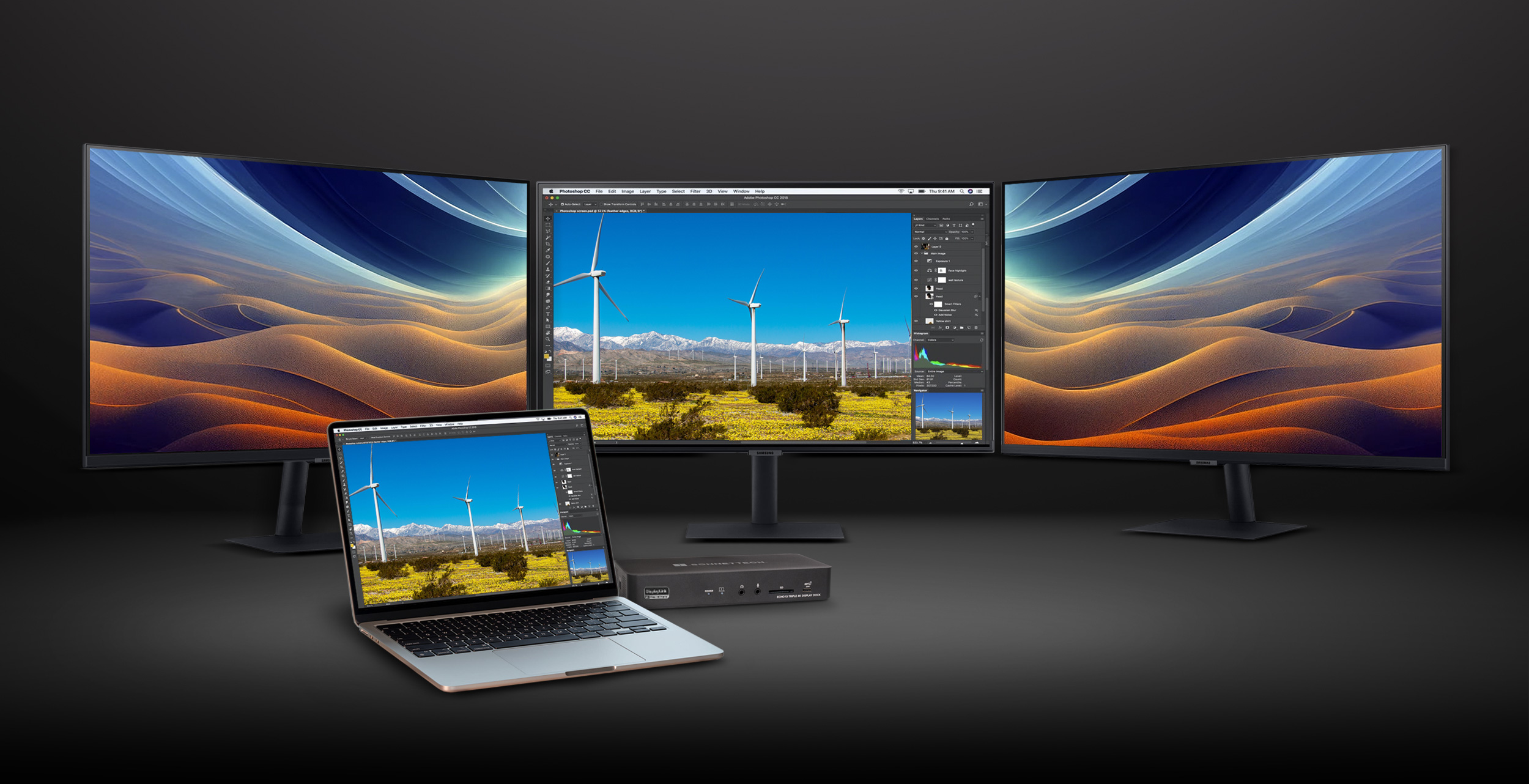 MacBook Air with Echo 13 Dock and Three 4K Displays