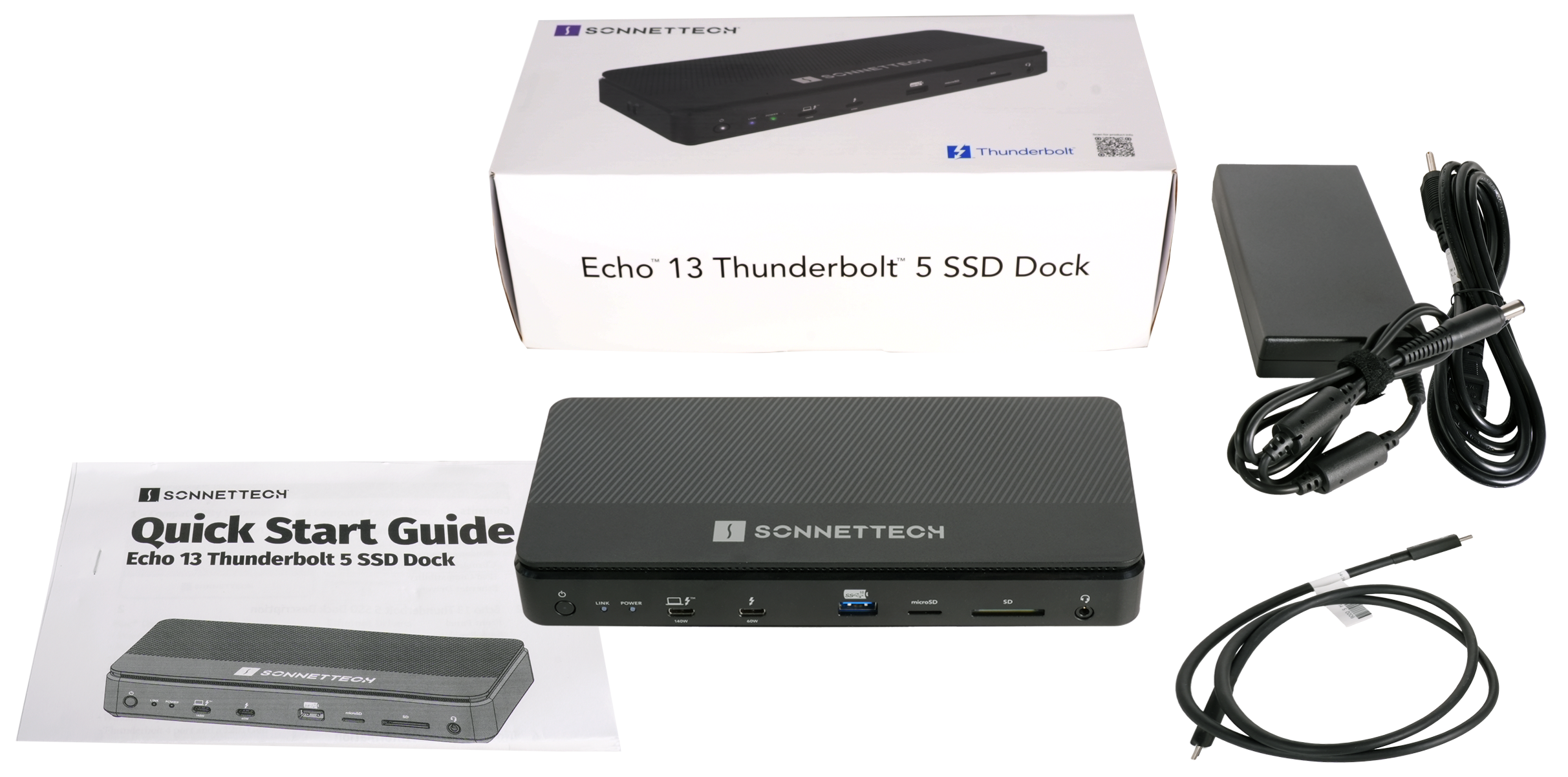 Echo 13 Thunderbolt 5 SSD Dock packaging contents.