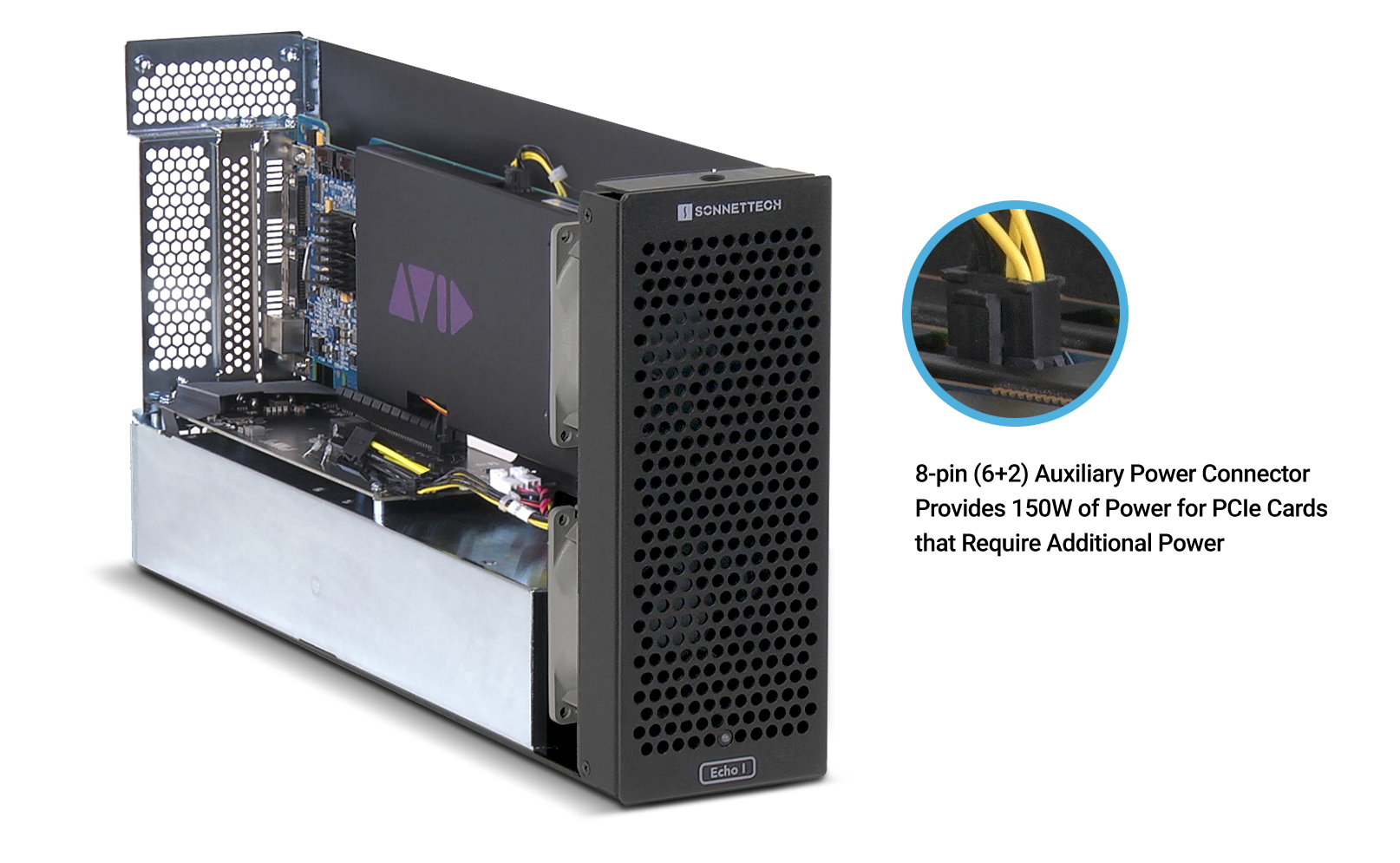 Echo 1 Desktop with Avid Pro Tools | HDX Card and Location of Auxiliary Power Connector