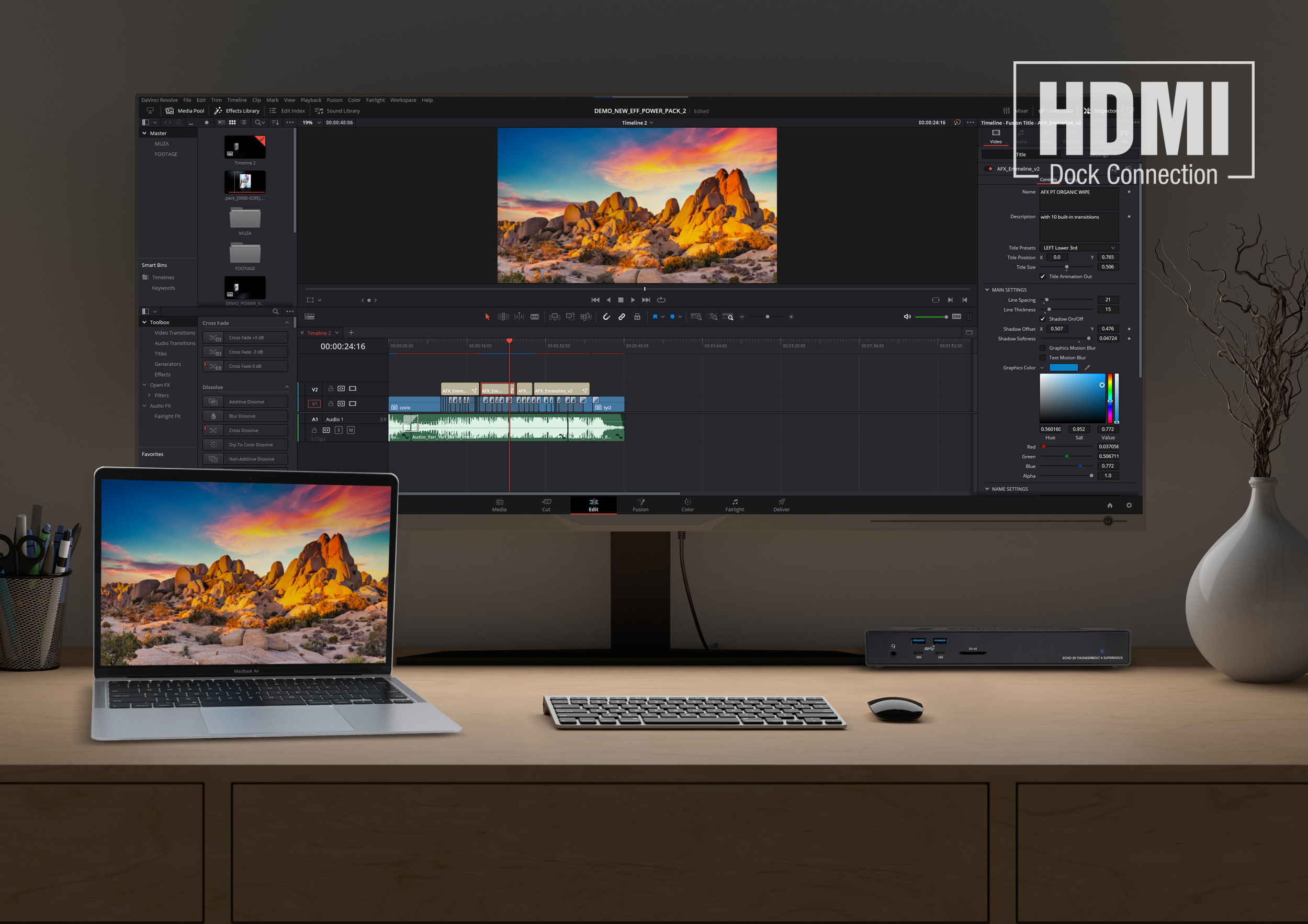MacBook Pro and Echo 20 Dock Connected to Wide Panel HDMI Display