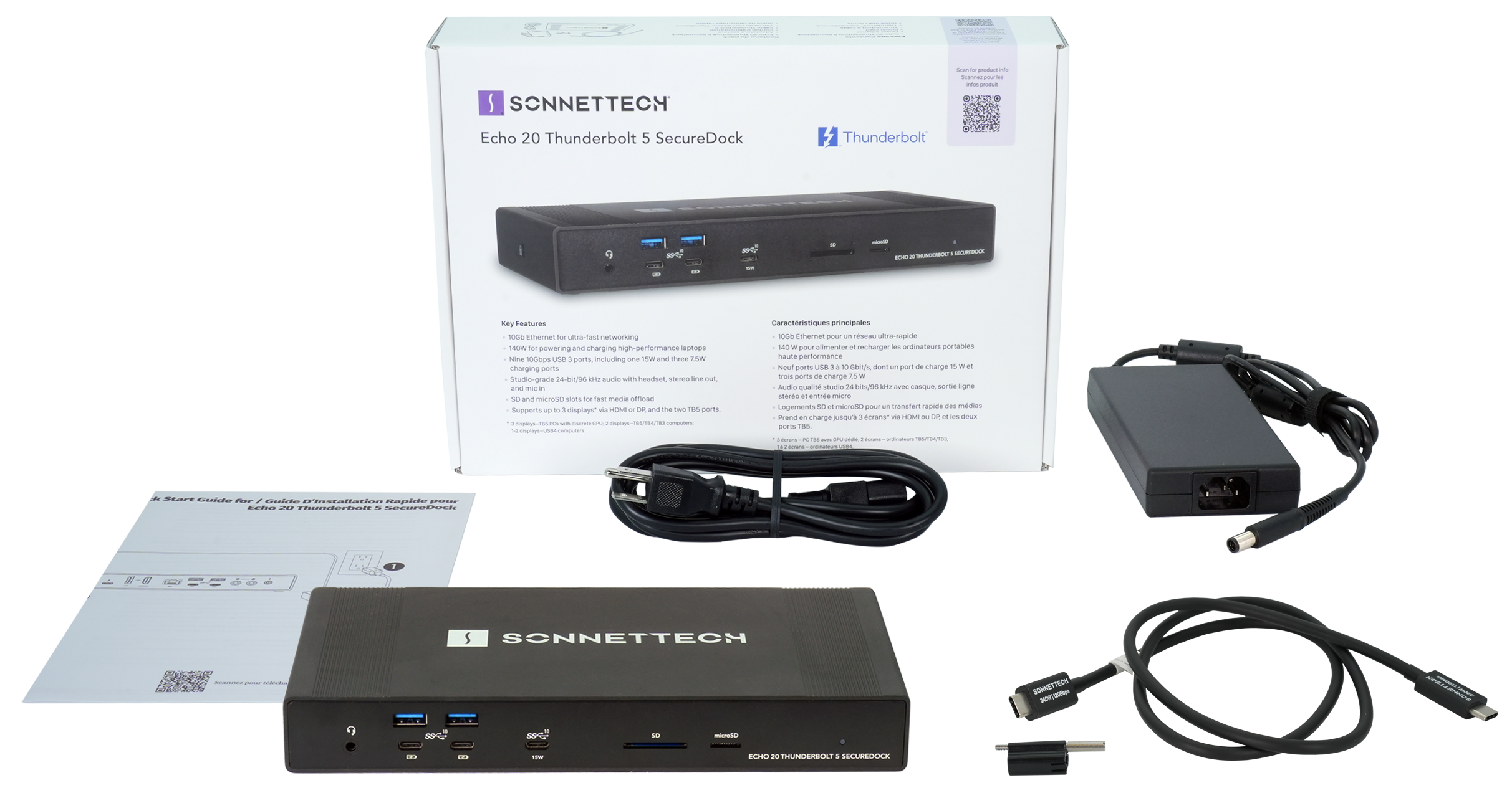 Echo 20 Thunderbolt 5 SecureDock packaging contents.