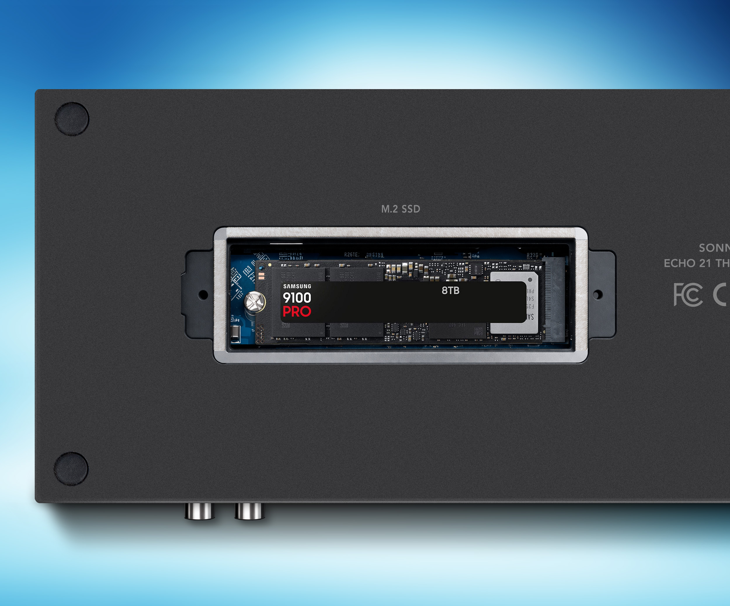View of SSD card installed in Echo 21 Thunderbolt 5 SuperDock.