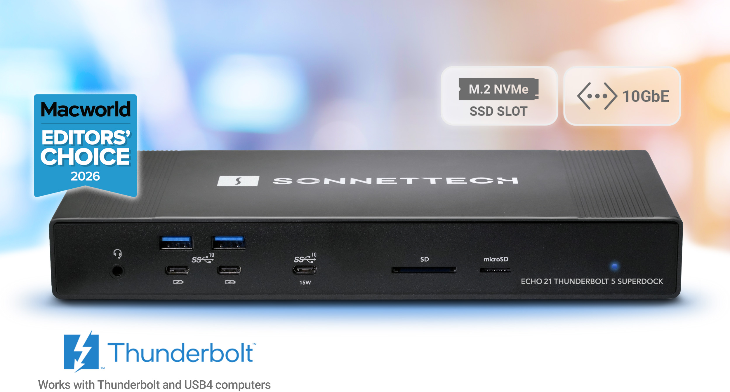 Front view of Echo 21 Thunderbolt 5 SuperDock.