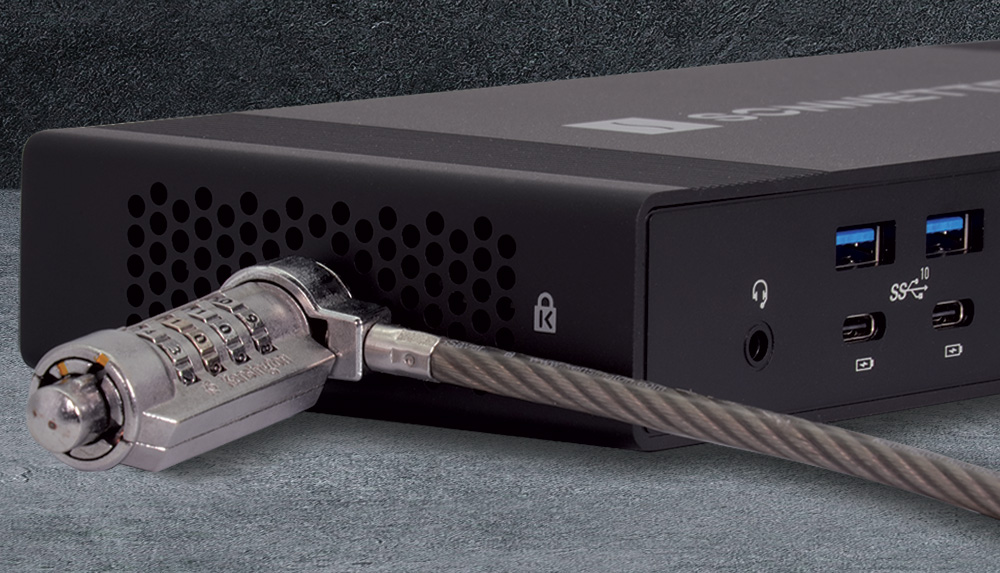 Kensington lock secured to side of Echo 20 SecureDock.