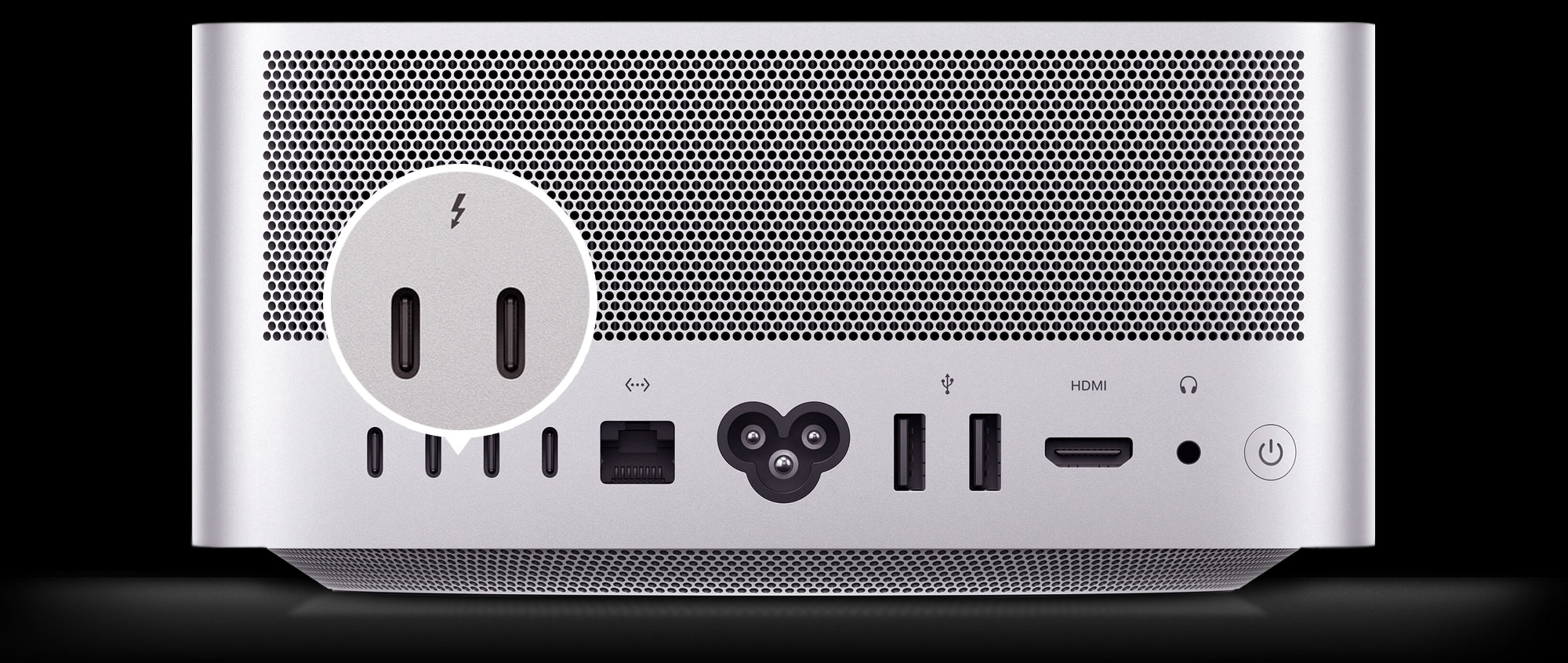 Thunderbolt 5 ports on rear of Mac mini.