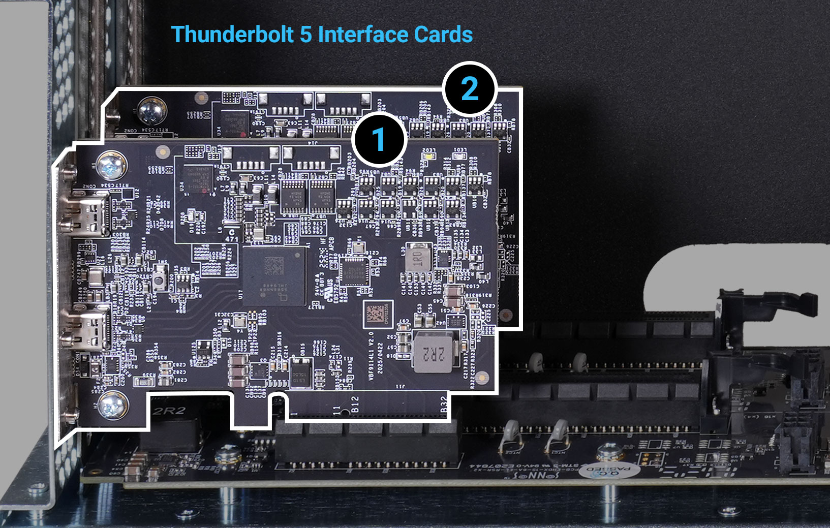 Thunderbolt 5 interface cards installed inside Echo II DV T5 module.