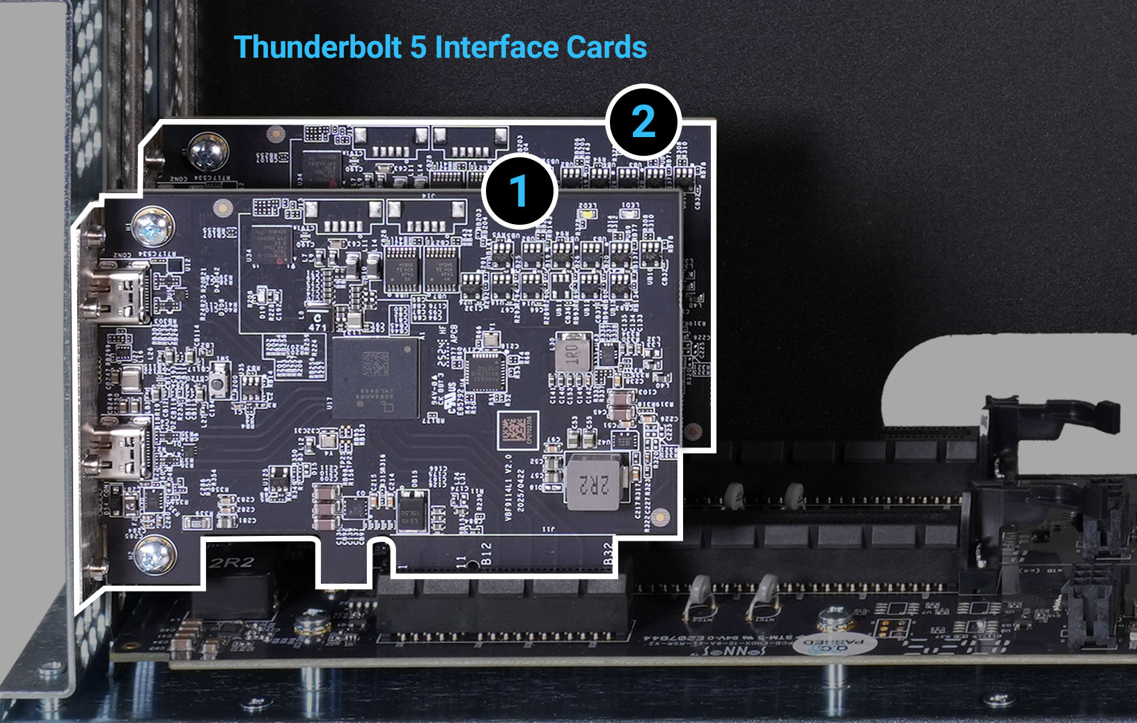 Thunderbolt 5 interface cards installed inside Echo II DV T5 module.