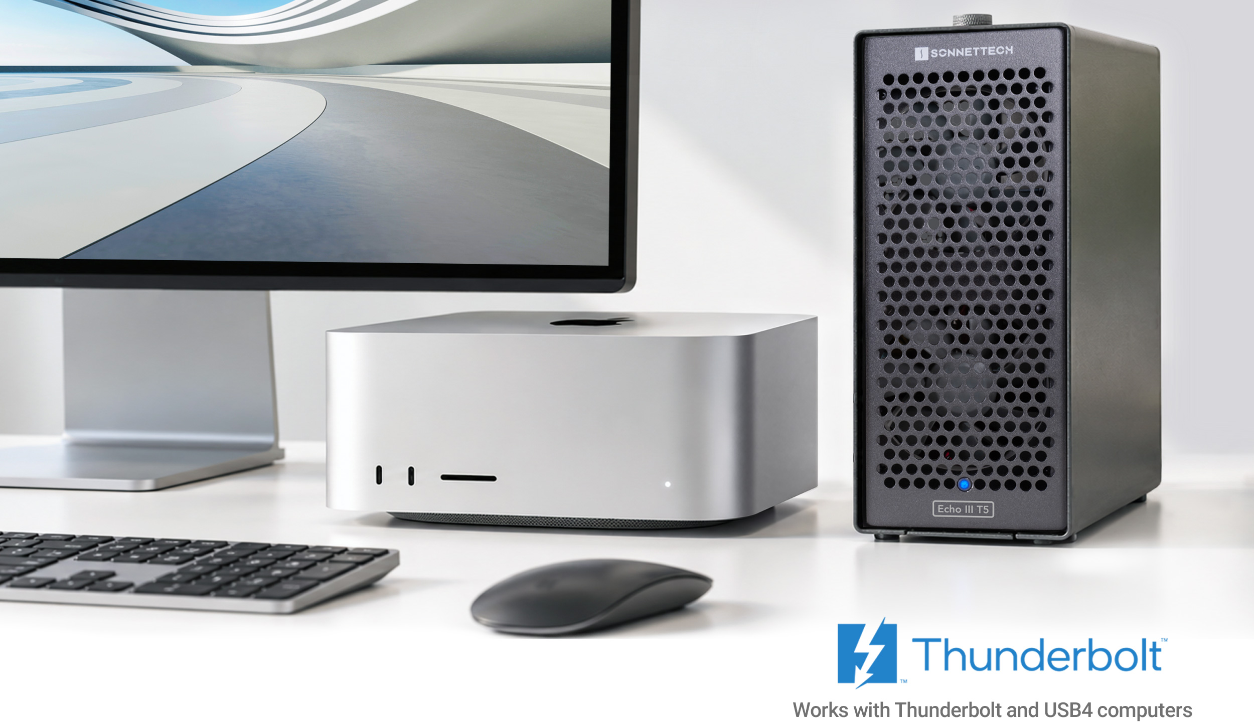 Solo10G T5 Thunderbolt 5 Adapter connected to MacBook Pro.