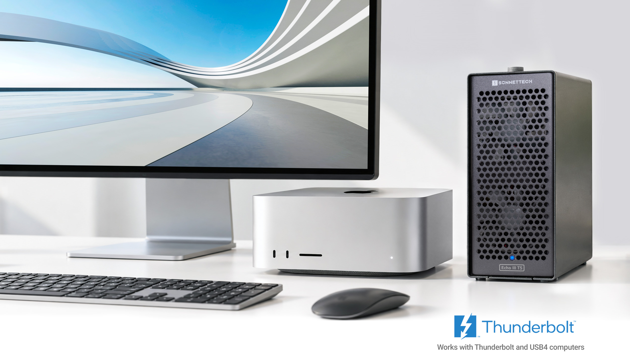 Echo III T5 Desktop connected to Mac Studio and display.