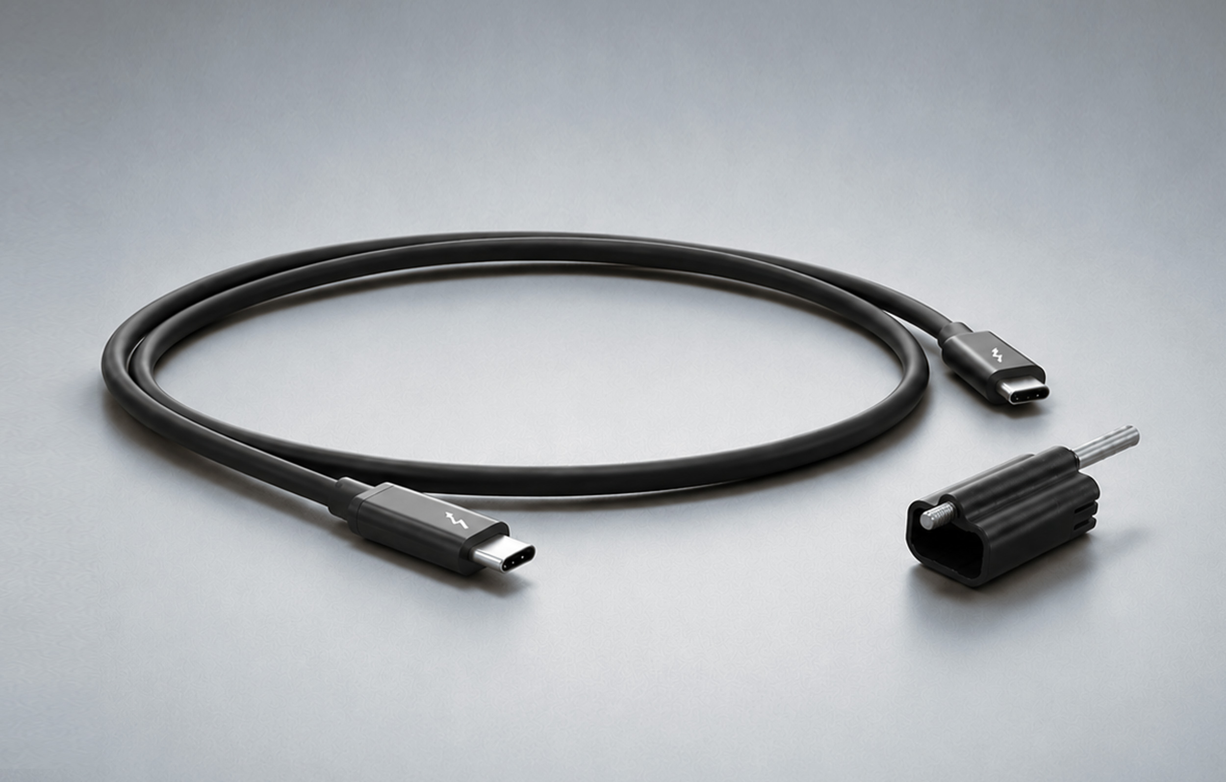Thunderbolt 5 cable with ThunderLok.
