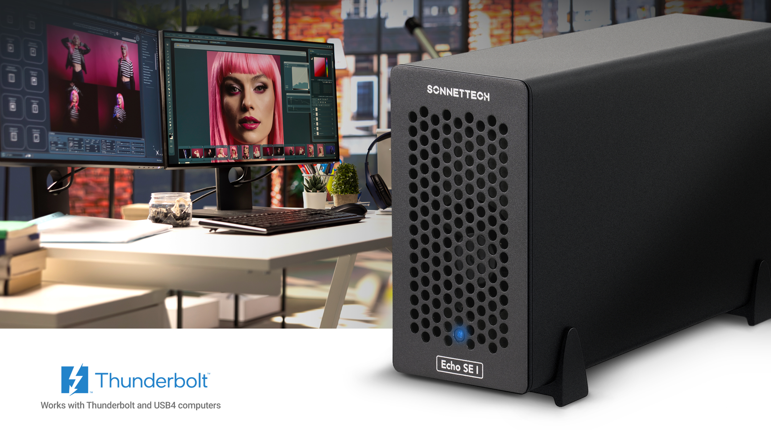 Echo SE I T5 Thunderbolt Expansion System profile hero photo with art studio in background.