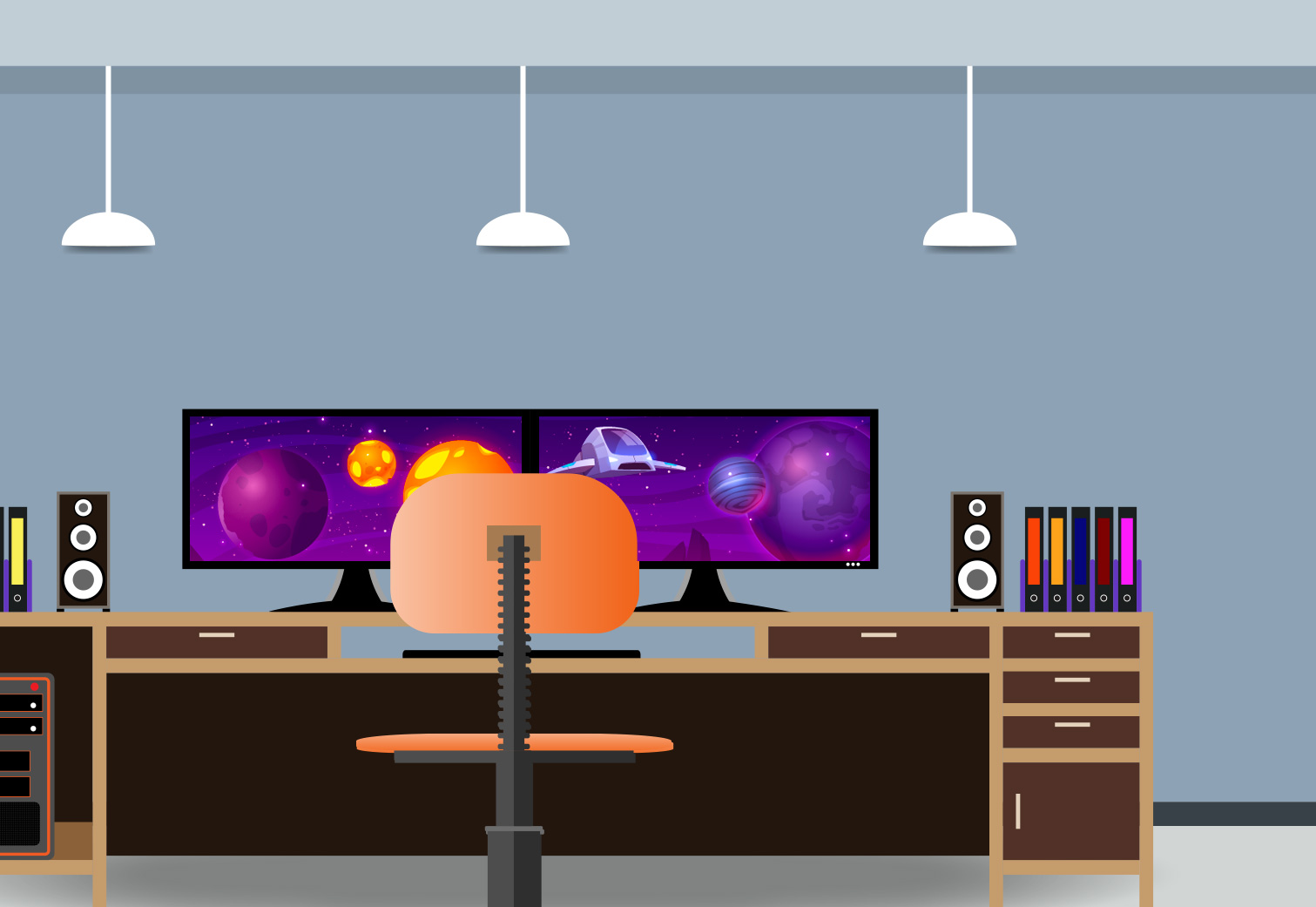 Multi-monitor Gaming Setup Illustration