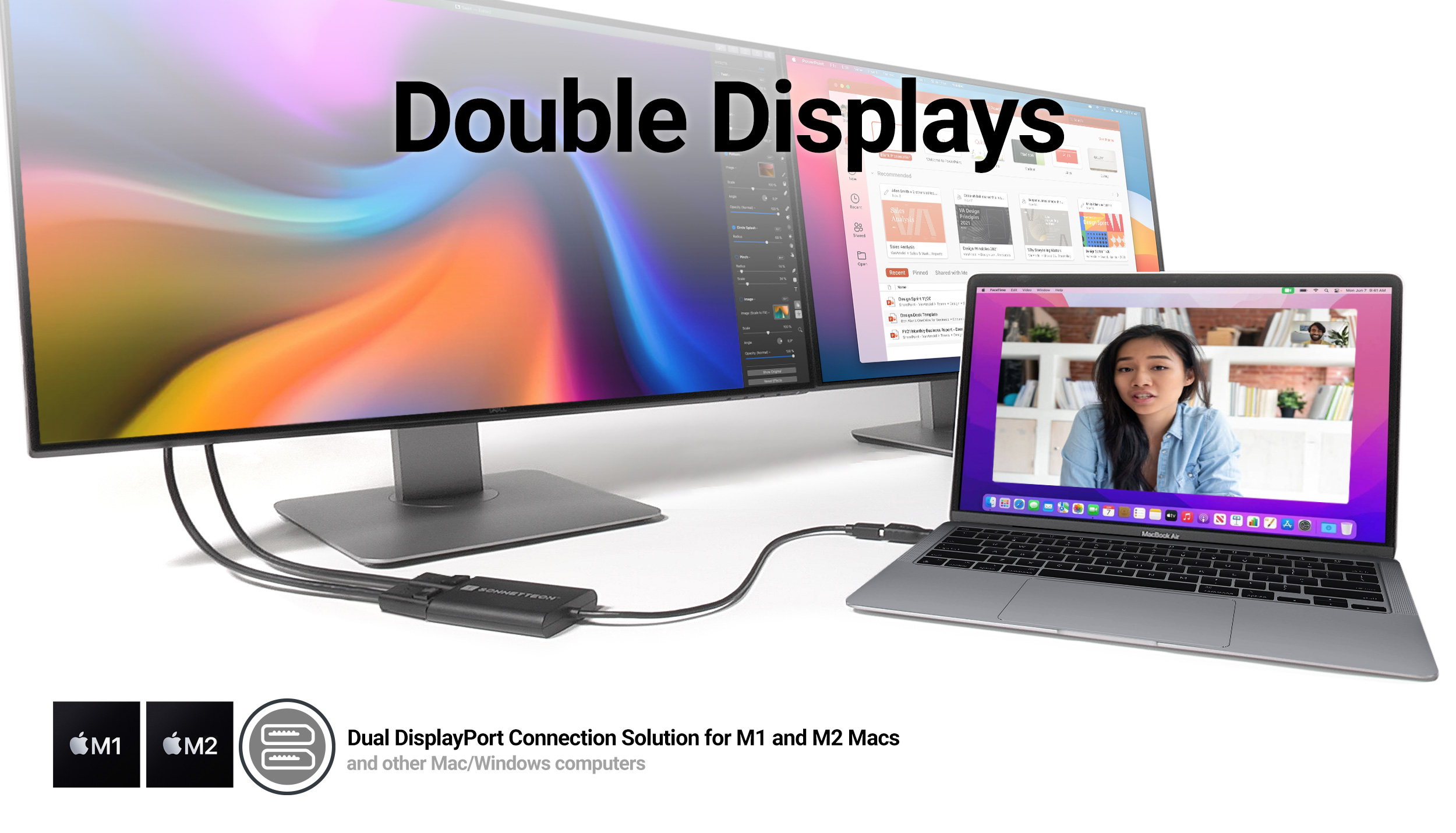 Double Displays - DisplayLink Dual DisplayPort Adapter for M1 and M2 Macs