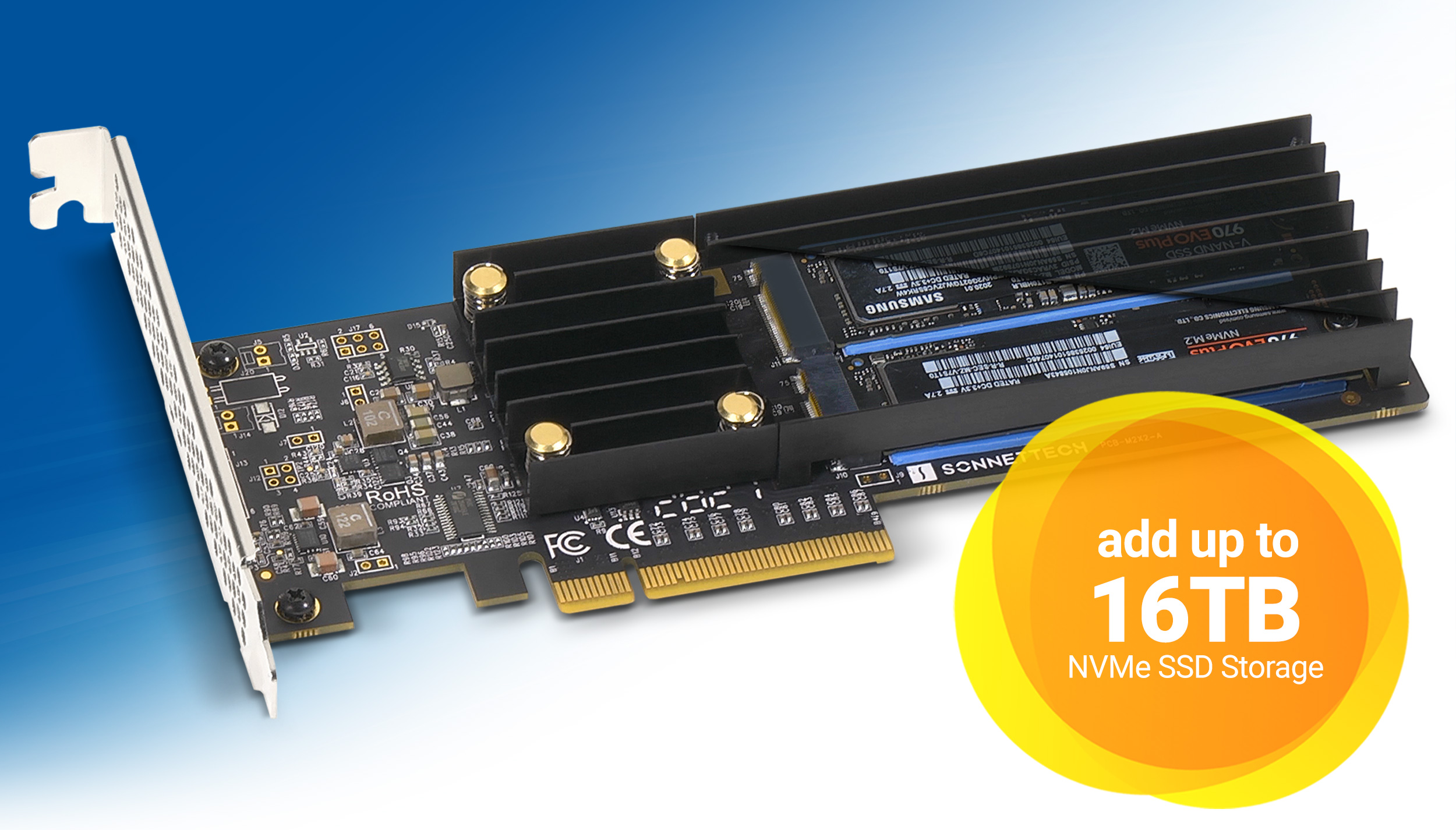 Sonnet M.2 2x4 Low-profile PCIe Card - Add up to 16TB NVMe SSD Storage