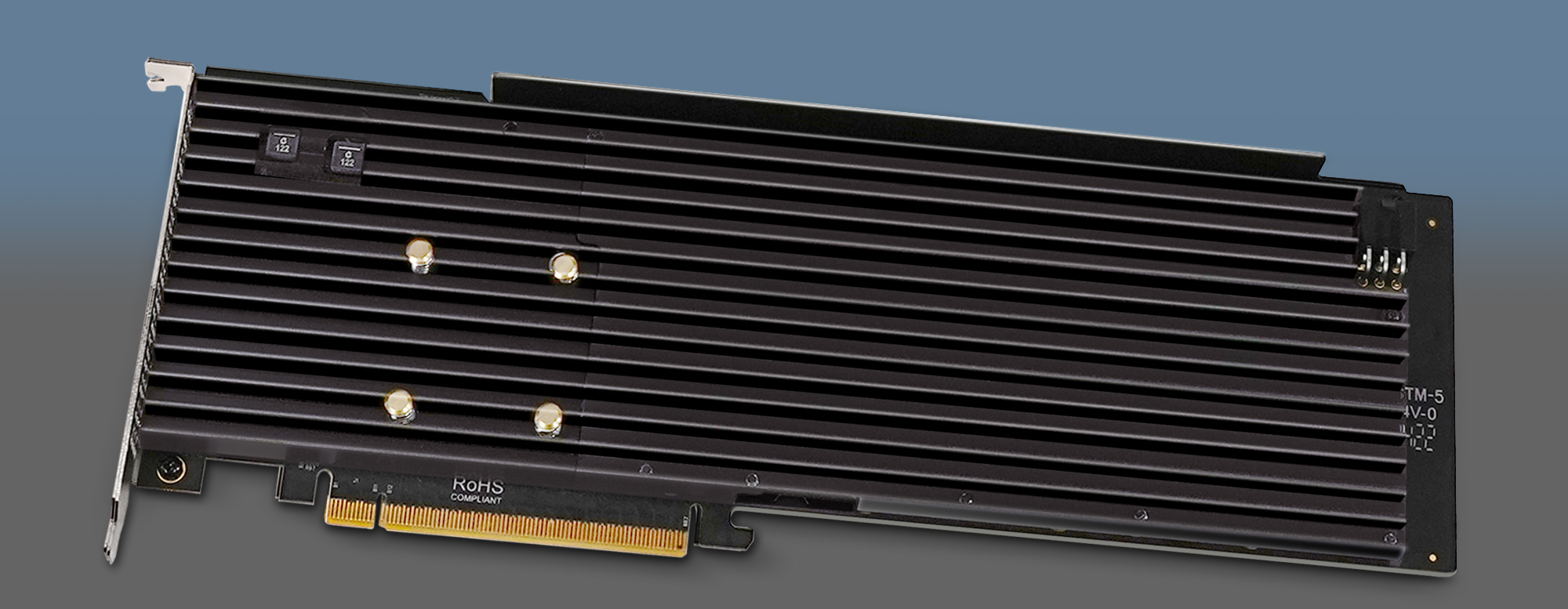Overhead View of Sonnet M.2 2x4 PCIe Card Along with Included Low-profile Bracket