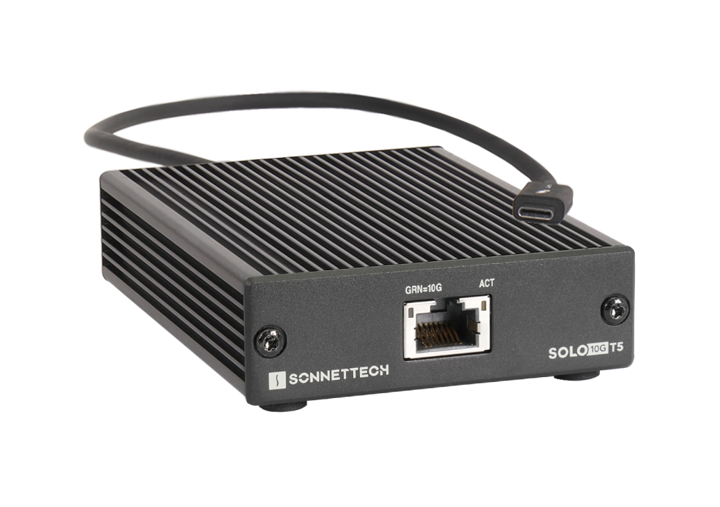 Solo10GT5 Thunderbolt 5 Adapter showing front Ethernet port.