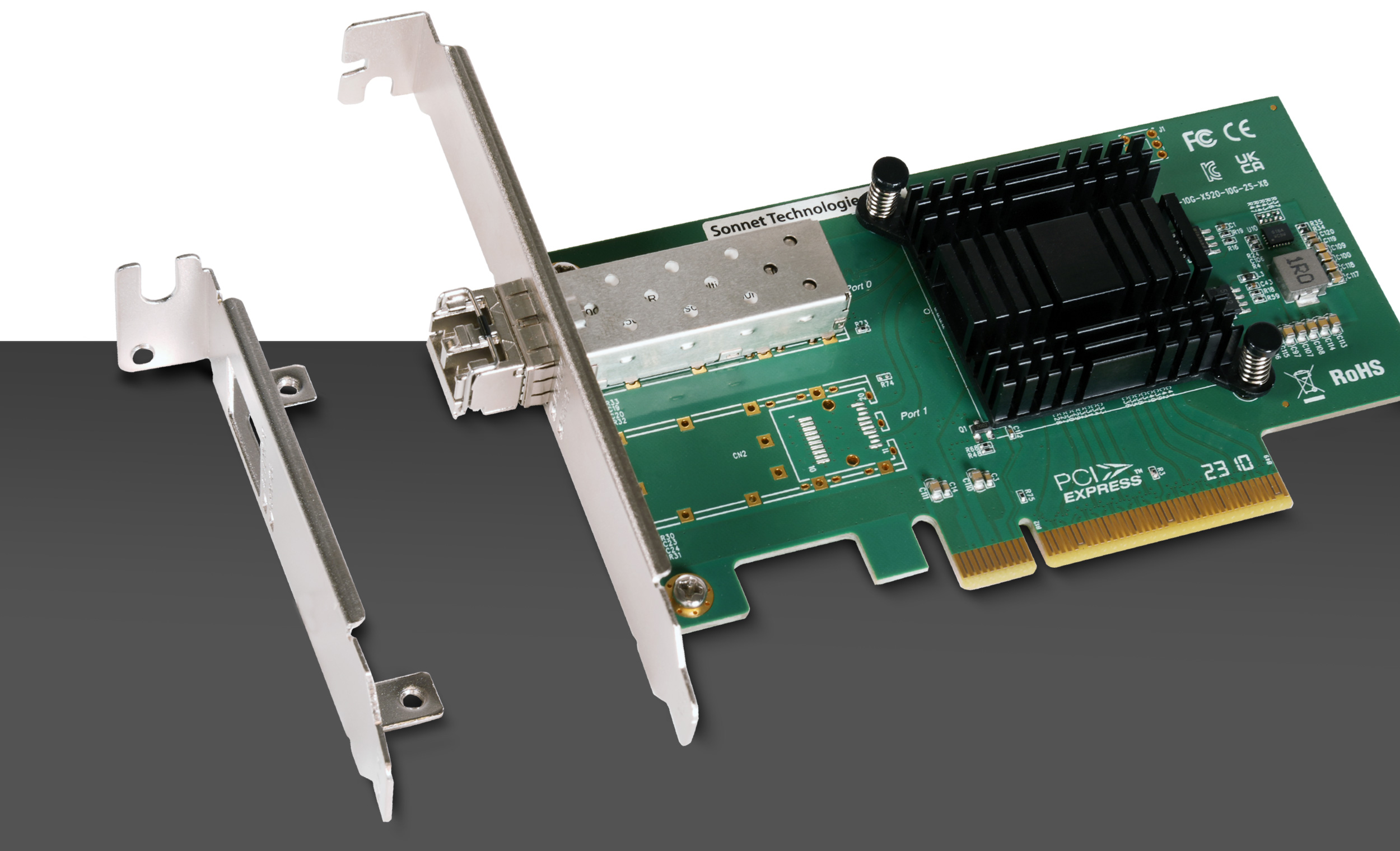Solo10G SFP+ V2 PCIe Card shown with included brackets.