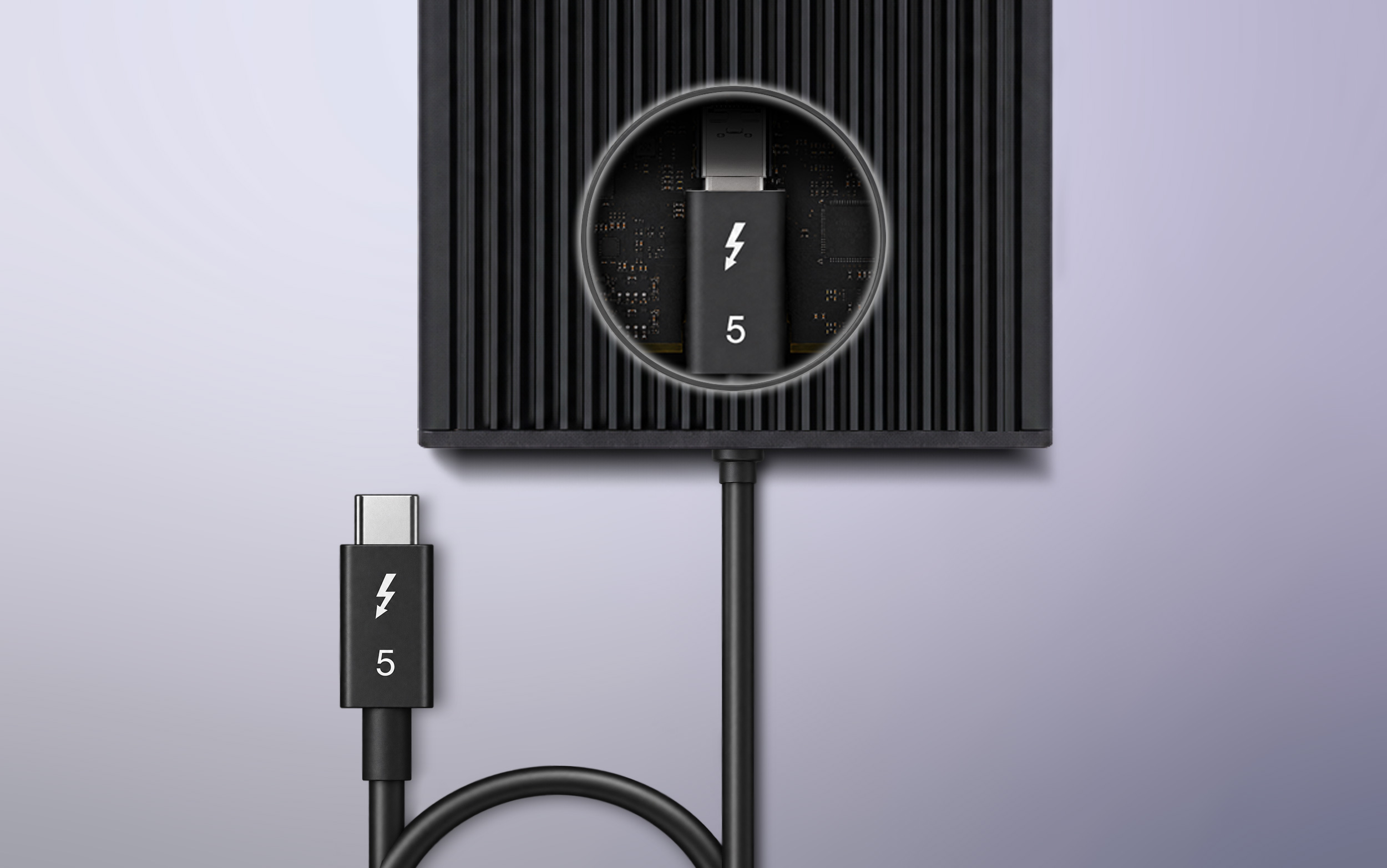 Thunderbolt 5 cable with ThunderLok.