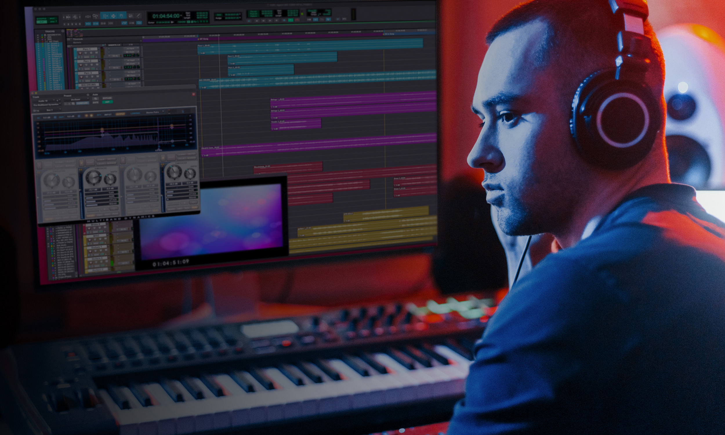 Man Behind Keyboard and Monitors with Pro Tools