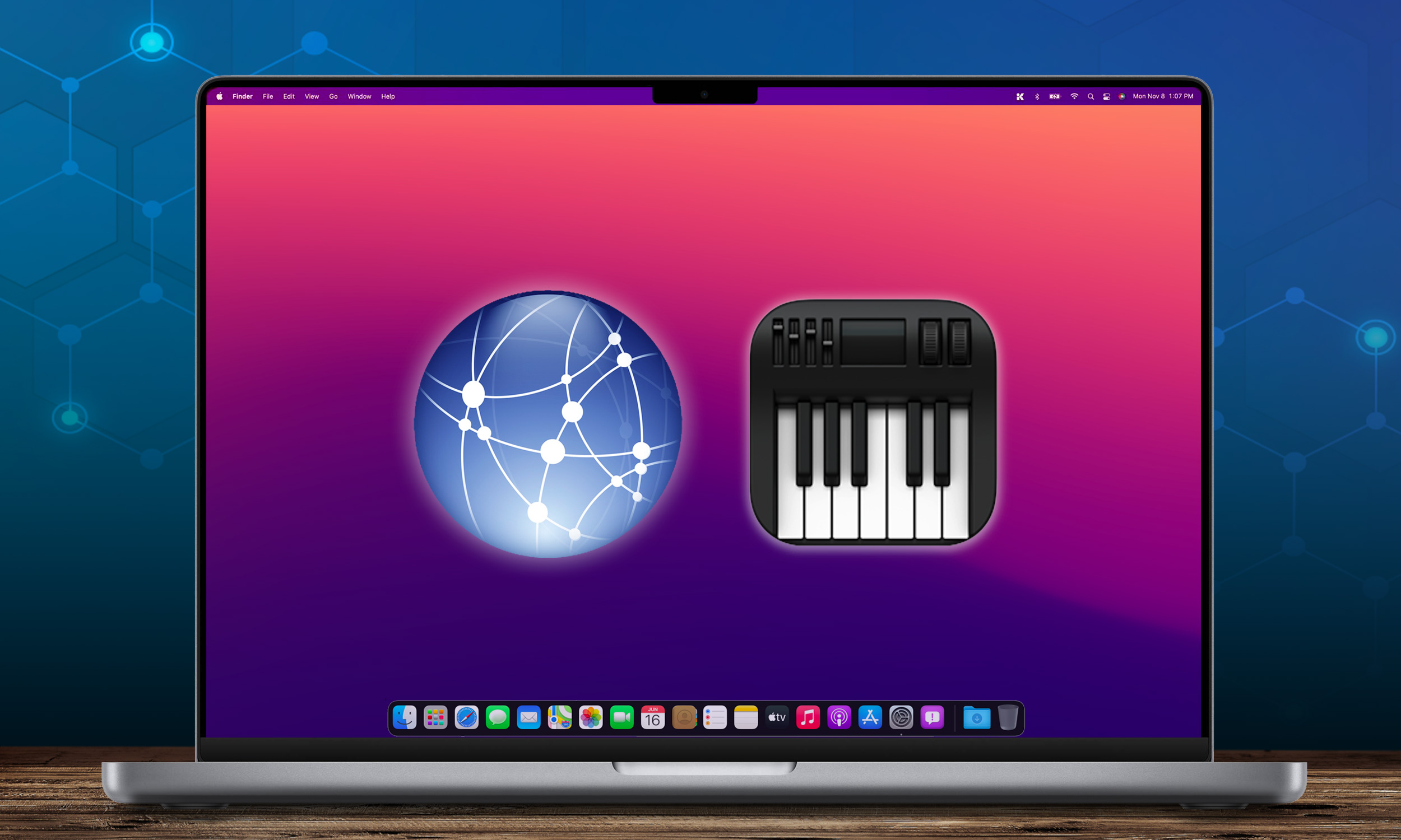 MacBook Pro with Network and Audio MIDI Setup App Icons