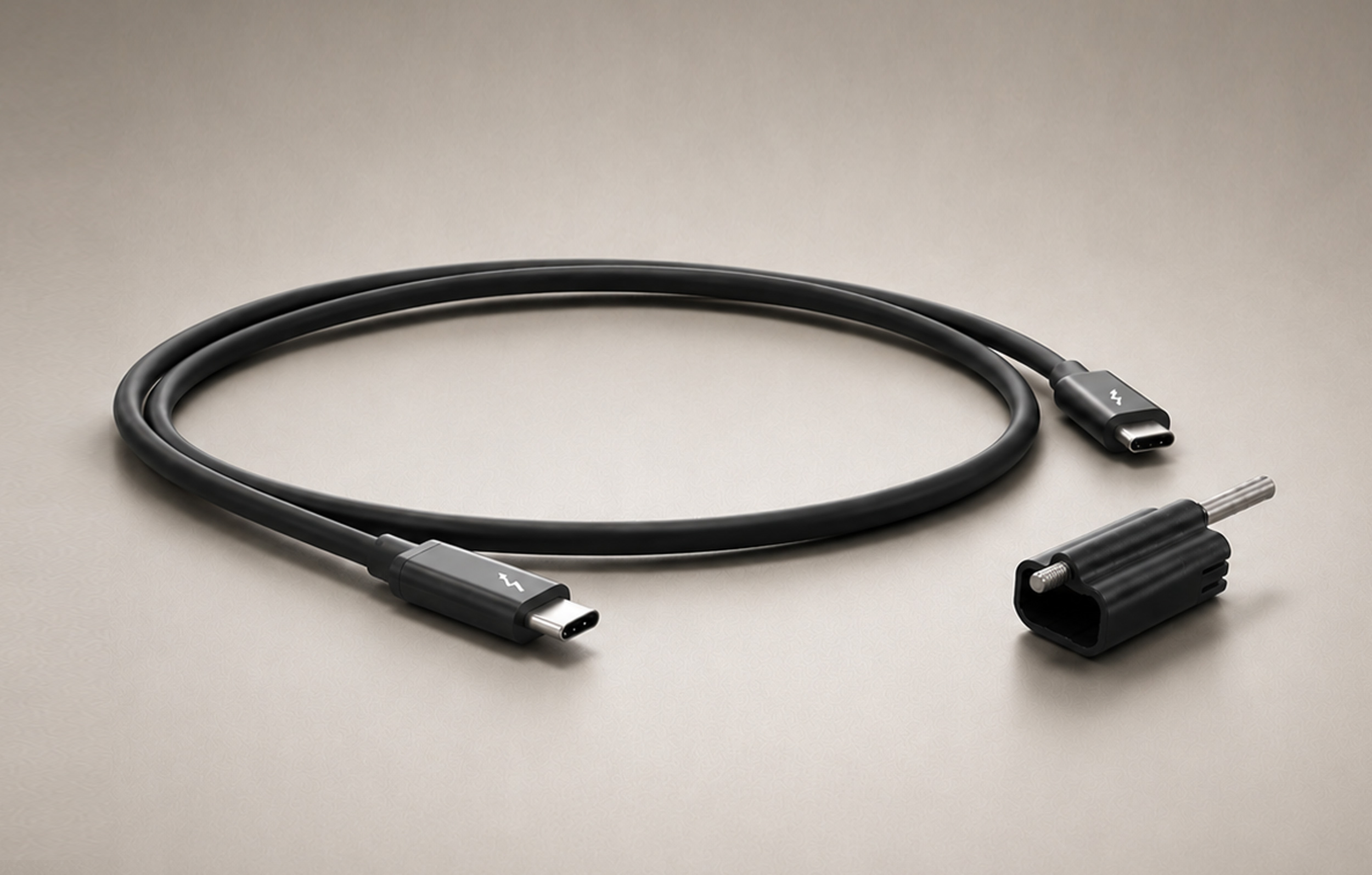 Thunderbolt 5 cable with ThunderLok.