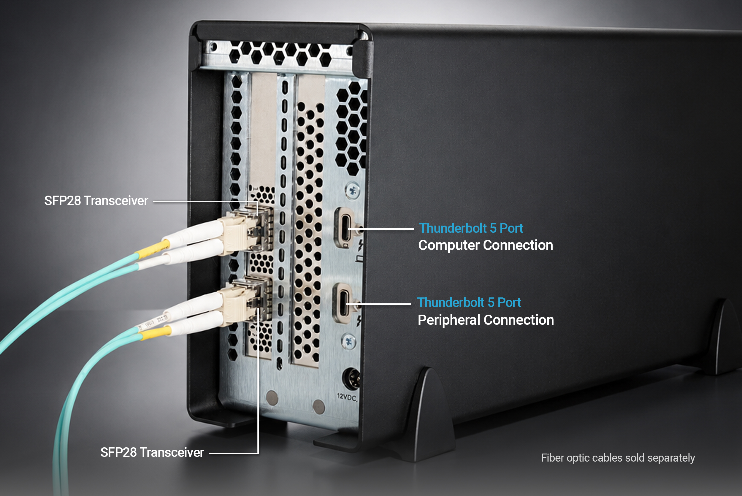 Rear view of Echo II DV T5 Rackmount showing the back panel PCIe card slots and Thunderbolt 5 ports.